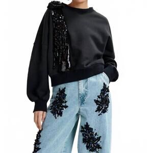 NEW ESSENTIEL ANTWERP ijoux embroidered sweatshirt in black